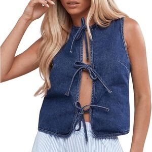 Blue Sleeveless Tie Front Tank Top ( runs small)